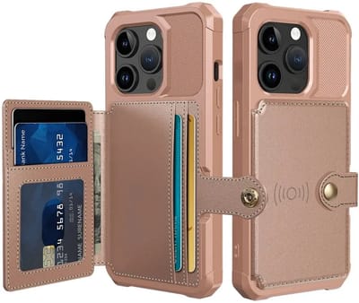 Portemonnee Hoesje Geschikt voor iPhone 15 Pro Max - Back Cover met Pasjeshouder - Telefoonhoesje voor Pinpas - Kaarthouder op Achterkant - Case met Magneet voor Auto Houder Roze