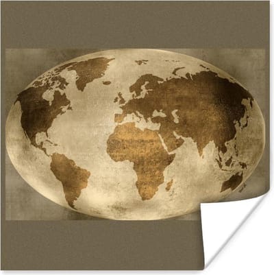 Poster Wereldkaart - Wereldbol - Retro - 30x30 cm