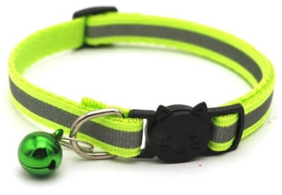 Katten halsband - Reflecterend - Veiligheidssluiting - Verstelbaar 19-32 cm - Met belletje - Licht Groen