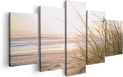 Artaza Canvas Schilderij Vijfluik Strand En Duinen Tijdens Zonsondergang - 100x50 cm - Wanddecoratie Woonkamer - Schilderijen - Muurdecoratie