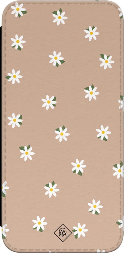 Casimoda® bookcase - Geschikt voor Samsung Galaxy A55 - Hoesje met pasjeshouder - Sweet Daisies - Bruin/beige - Kunstleer
