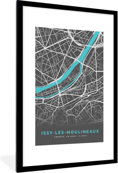 Fotolijst incl. Poster - Issy-les-Mouineaux - Frankrijk - Stadskaart - Plattegrond - Kaart - 80x120 cm - Posterlijst