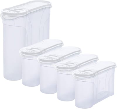 Novaliv schenkbekers 5-pack bewaarbekers voor strooien (1x 4 liter en 4x 1 liter) bakjes met deksel voor granen meel suiker bakjes keukenorganizer voedseldoos maaltijdvoorbereidingsdozen opbergbakjes keuken