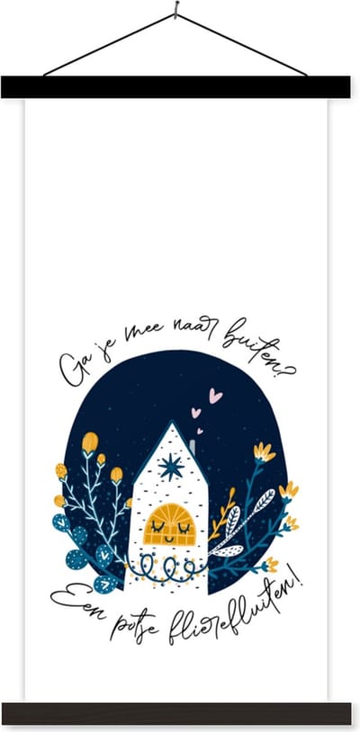 Posterhanger incl. Poster 40x80 cm - Schoolplaat - Ga je mee naar buiten? - Quotes - Spreuken - Textielposter - Zwarte latten