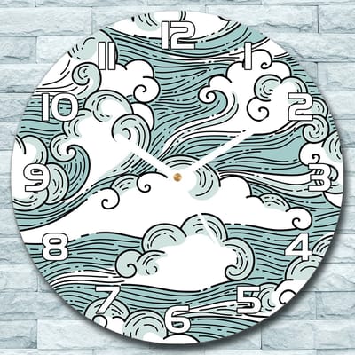 Coloray Wandklok - Winderige golven Glazen Klok - 30fi cm - Lichtblauw Wandklok - Wandklok Ronde - Wandklok Klassiek - Wandklokken Woonkamer - Stille Wandklok