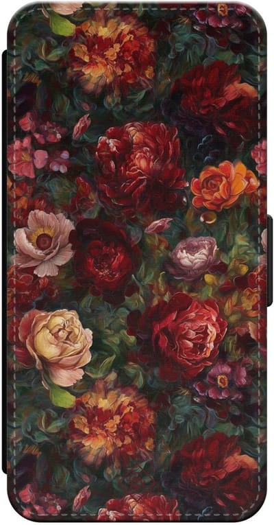 Casimoda® bookcase - Geschikt voor iPhone 16 Pro - Hoesje met pasjeshouder - Floral Garden - Rood - Kunstleer