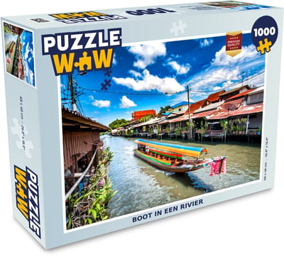 Puzzel Boot in een rivier bij de drijvende markt in Thailand - Legpuzzel - Puzzel 1000 stukjes volwassenen