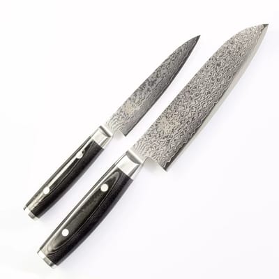 Yaxell Ran Messenset – Giftset – 2-delig – Santoku 16,5 cm & Universeelmes 12 cm – 69 Lagen Damaststaal – VG10 Staal – 61 HRC – Canvas-Micarta Heft