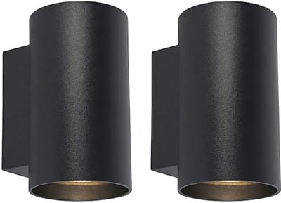 QAZQA sandy - Design Wandlamp Up Down voor binnen - 2 stuks - D 10 cm - Zwart - Woonkamer | Slaapkamer | Keuken