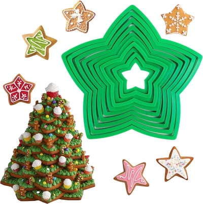Set van 10 3D Koekjesuitsteekvormen voor Kerstmis - Sterren in Diverse Maten voor Taart, Koekjes en Fondant