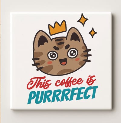 “This Coffee Is Purrrfect” Tegel – Schattige Kat Koffie Spreuk Keramische Tegel 15×15 cm voor Keuken & Huisdecoratie