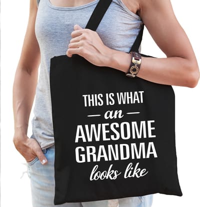 Cadeau tas voor oma - Awesome grandma - zwart - boodschappentas - katoen - kado tas / tasje / shopper