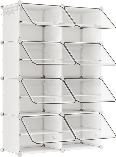 SONGMICS - Schoenenrek - Schoenenrek met 8 Vakken - Met Deuren en Stalen Frame - Voor Hal en Slaapkamer
