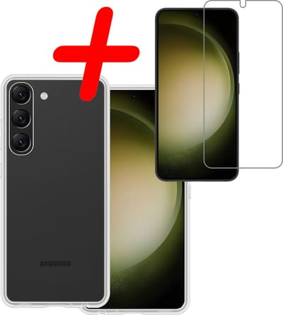 Hoesje Met Screenprotector - Geschikt voor Samsung Galaxy S23 - Sterk & Shockproof - Back Cover - Siliconen Case - Telefoon Hoes - Transparant