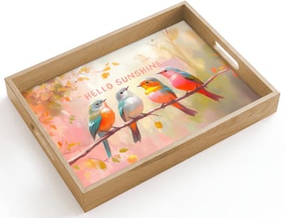 Dienblad hout 40x30 cm - Schootdienblad - Vogels - Tak - Quote - Roze - Borrelplank rechthoek - Plateau dienbladen