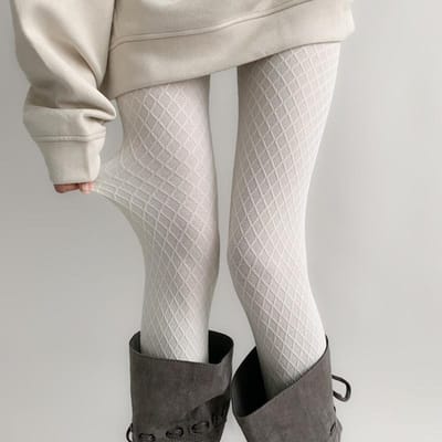 Winter Vintage Ruit Warm Jacquard Gebreide Panty Dames Lente Herfst Veelzijdige Panty Huidstrakke Leggings Basis Warme Sokken One Size gray