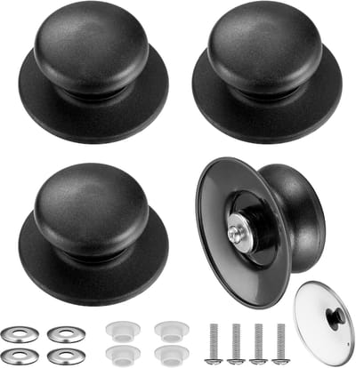 4-pack handgrepen voor deksels - NMet schroeven - pannendeksel knop - Pan Deksel Holding Handvat - Universele dekselknop - Keuken Kookgerei Knop - Pandeksel - Voor deksel pannen en potten vervangen - Mat zwart