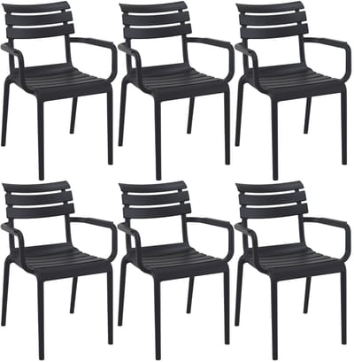 CLP Paris Set van 4 tuinstoelen - armleuningen - stapelbaar - kunststof - zwart