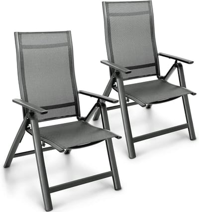 Inklapbare Aluminium Tuinstoelen met Hoge Rugleuning en Armleuningen - Set van 2 voor Balkon, Tuin en Terras