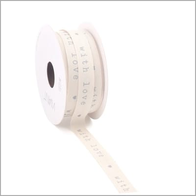 Luxe Katoenlint - 15mm- Decoratie Lint - Made With love - Wit/Grijs- 20m - Natuurlijke uitstraling
