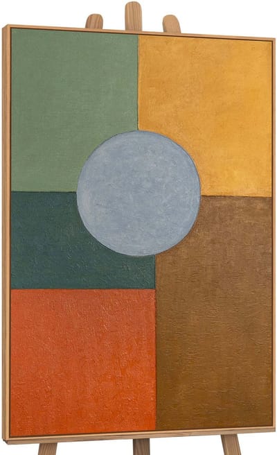 Canvas schilderij 120x80 cm handgeschilderd warme geometrie – YS-Art Gallery – Lijst: Hout – Luxe wanddecoratie