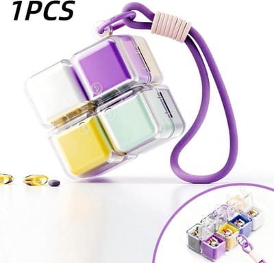 Pillendoosje - Medicijndispenser - Magnetische dispenser - Draagbaar pillendoosje - 8 vakjes - Geschikt voor het bewaren van visolie en vitamines - Gekleurd - 6*6*7,3 cm
