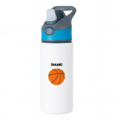 Hacebo® - Basketbal met eigen naam waterfles met rietje blauw - Basketbal - Basketballer - Sport - water fles - 650ML