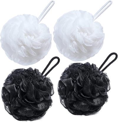 Grote Douchespons Set van 4 - Exfoliërende Badloofah voor Mannen en Vrouwen - Zwart en Wit