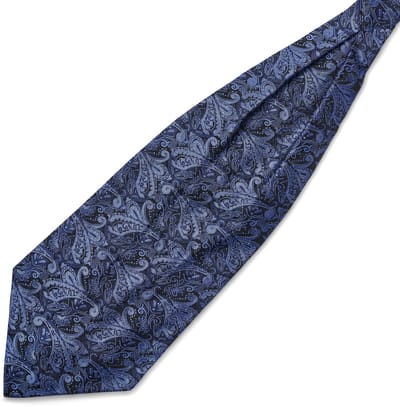 Zijden stropdassjaal met marineblauw en lichtblauw paisleymotief