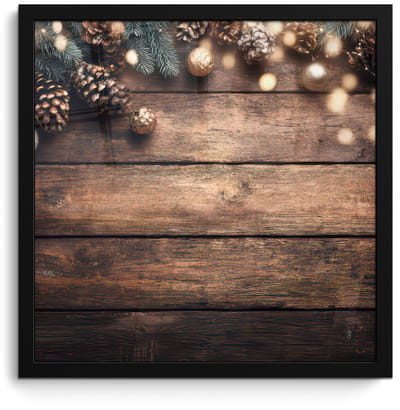 Poster in lijst - Fotolijst 40x40 cm - Posters - Kerstdecoratie - Houten - Dennenappel - Bruin - Posterlijst zwart - Decoratie - Wanddecoratie woonkamer - Muurdecoratie slaapkamer - Kerstversiering - Kerstdecoratie voor binnen - Kerstmis