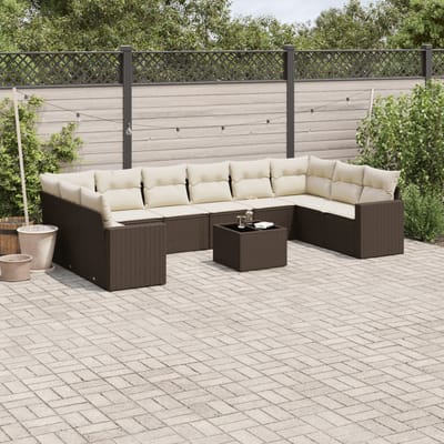 vidaXL - 11-delige - Loungeset - met - kussens - poly - rattan - bruin