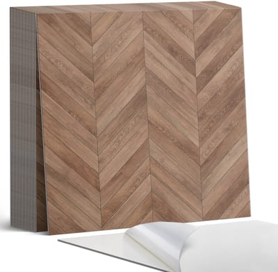 Coloray Plaktegels - Visgraatpatroon Zelfklevende Tegels - 20 cm x 20 cm - Bruin Plaktegels - 20 stuks - Vierkant PVC Tegels - Plaktegels Badkamer - Plaktegels Vloer - Vinyl Tegels Zelfklevend - Wandtegel Zelfklevend