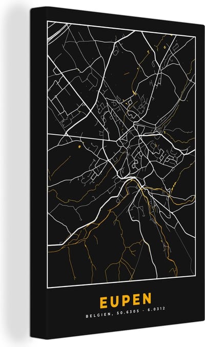 Canvas Schilderij Stadskaart - Eupen - Plattegrond - Kaart - Goud - 20x30 cm - Wanddecoratie