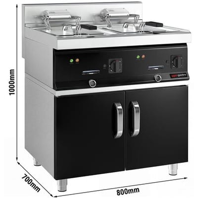 GGM Gastro Elektro Doppelfritteuse - 10+10 Liter - 18 kW - inkl. Unterbau mit 2 Türen