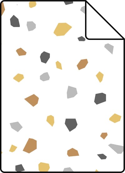 Proefstaal ESTAhome behang terrazzo wit, okergeel en grijs - 26.5 x 21 cm - 139305-S