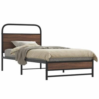 vidaXL - Bedframe - zonder - matras - bewerkt - hout - bruin - eikenkleur - 107x203 - cm