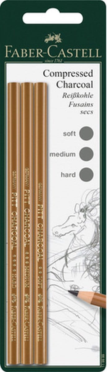 Faber-Castell houtskool potlood - Pitt Monochrome - geperst - 3 stuks op blister - FC-119999