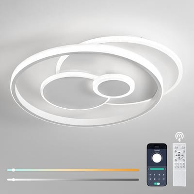 Lemlit LED Plafondlamp 39 W 42 x 36 cm - Traploos Dimbare Plafonnière met Afstandsbediening App en Geheugenfunctie - Sterrenbaan Design - Zandwit