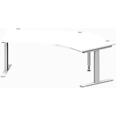 Schäfer Shop  Genius Hoekbureautafel MODENA FLEX 135°, T-poot rechthoekige buis, B 2165 mm, aanbouw rechts, wit/blank aluminium