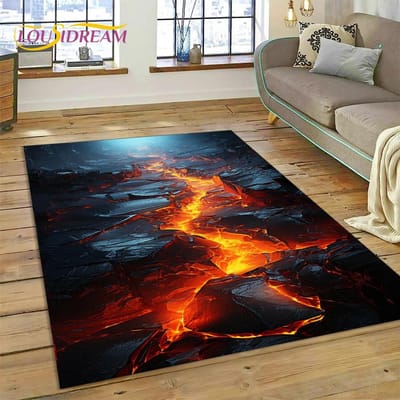 Vulkaan 3D Lava Magma Vloerkleed Tapijt voor Woonkamer Slaapkamer Huisdecoratie, Vloermat Antislip Decoratie voor Bank Keuken Deurmat Cadeau 70x100cm( 27x39in )