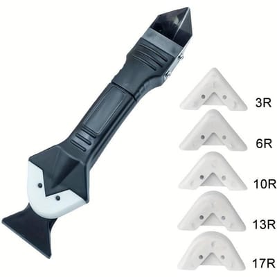 7-in-1 Siliconen Schraper & Kitgereedschapsset - Kitafwerker, Voeggladmaker en Kit voor Keuken, Badkamer, Woonkamer zwart