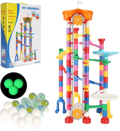 Knikkerrunnenset, 230 Stukjes met Gemotoriseerde Lift, incl. 15 Plastic Knikkers, Knikkerdoolhof Denkspel, Educatieve STEM-Bouwstenen voor Kinderen, Meisjes vanaf 3 jaar, Kleurrijk Ontwerp
