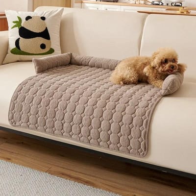 Huisdieren Sofamat Antislip Dik Pluche Ruit Hond Kat Kennel Bankhoes met Nekkussen voor Woonkamer Bedmat Beschermer 75x75cm