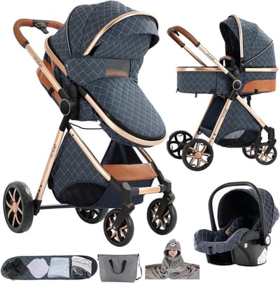 3-in-1 Kinderwagen - Babywagen Inklapbaar - Comfortabel Reizen - Omkeerbaar Zitje - 83 x 62 x 106 cm - Denim Blauw