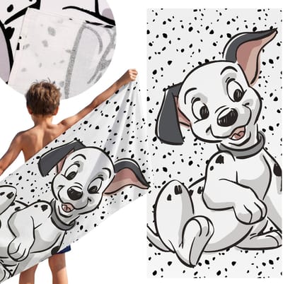 DISNEY 101 Dalmatiërs Witte, sneldrogende strand- en badhanddoek, 100% katoen 70x140 cm OEKO-TEX