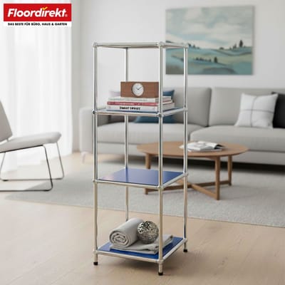 FLOORDIREKT Metalen Rek Concept Epure MK-005 - 4-Laags Opbergrek Met Open Planken - 30 × 89 x 30 cm - Blauw -Verkrijgbaar in Verschillende Kleuren - Metalen Rek in Modern Design - Rek Voor Woonkamer, Kantoor & Hal