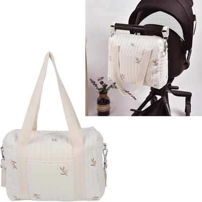Ruime Luiertas van Katoen, Draagbare Moederhandtas met Kinderwagenriemen, Ideaal voor Luiers en Babybenodigdheden, 26 x 29 x 12 cm, Olijfgroen