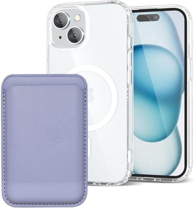 Shockproof Anti Shock Back Cover Hoesje Compatibel met MagSafe Geschikt voor: Apple iPhone 15 met Magnetische Pasjeshouder - Paars
