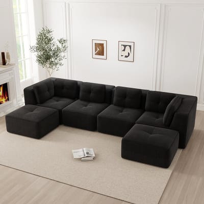 MODFU Modulaire Hoekbank - Geen Montage Nodig - Modern - Voor Woonkamer - Cordstof - Zwart