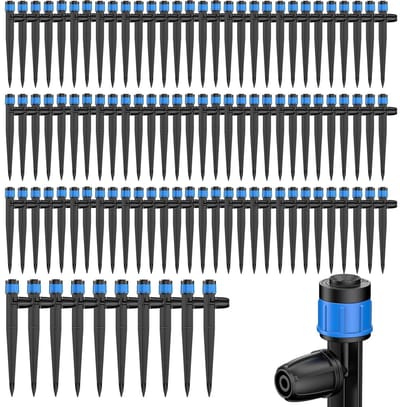 100 stuks druppelaars voor plantenbewatering, 360° verstelbare sproeikoppen, irrigatiesysteem voor tuinen en bloembedden